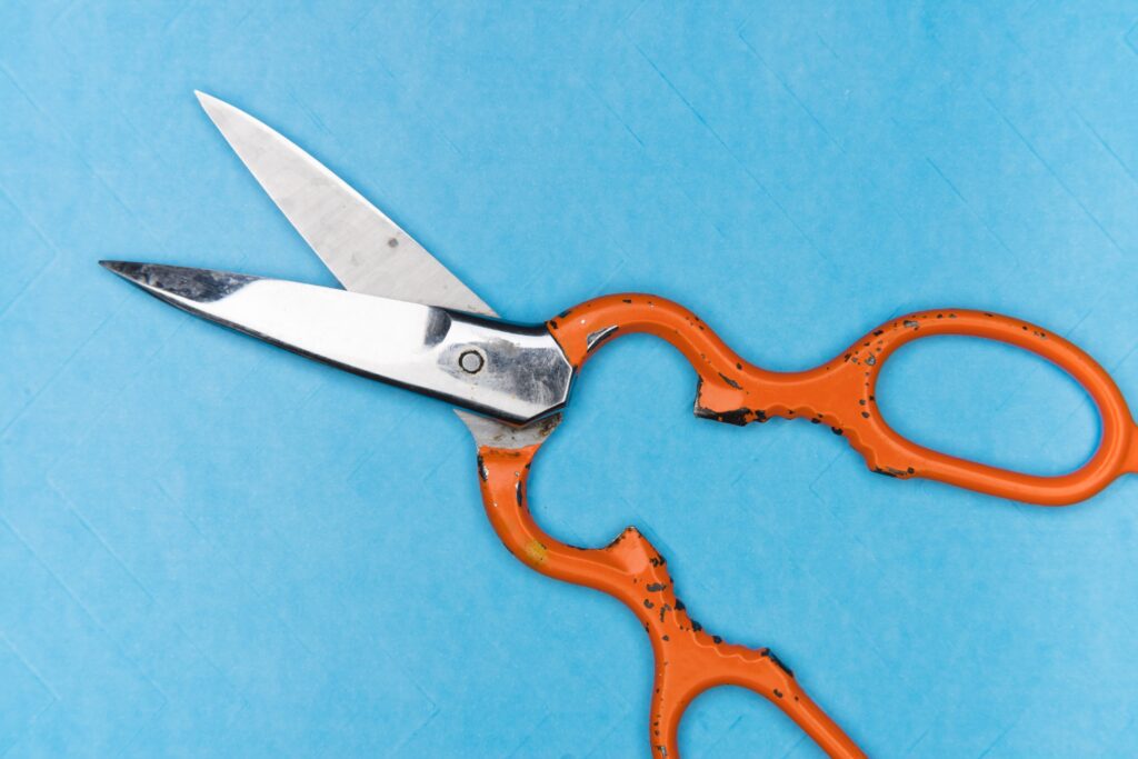 orange handled siscors on a blue background