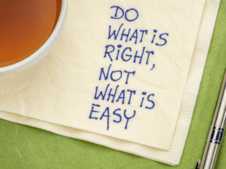 do what is right not what is easy, written in blue ink on a white napkin, with a pen and tea up on either side, with a light green background, illustrating the atricle, Religious Circumcision Practices